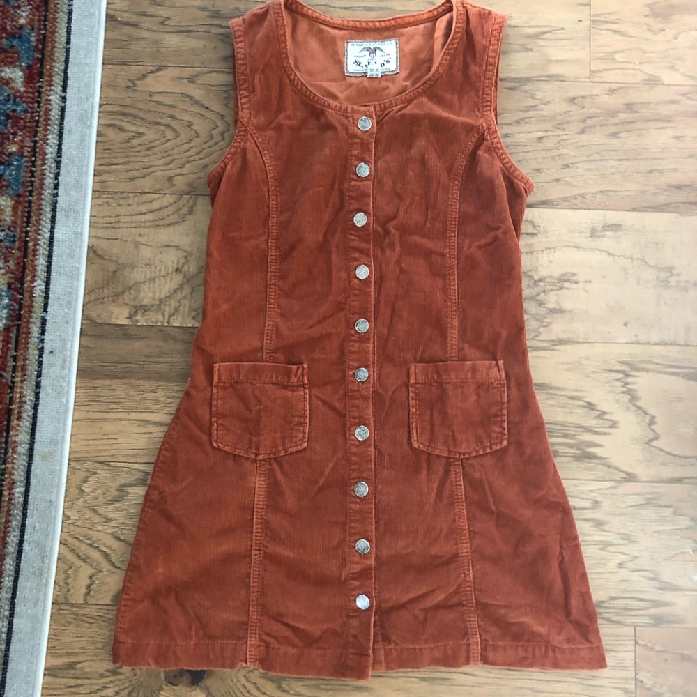 Rust orange corduroy jumper dress.
